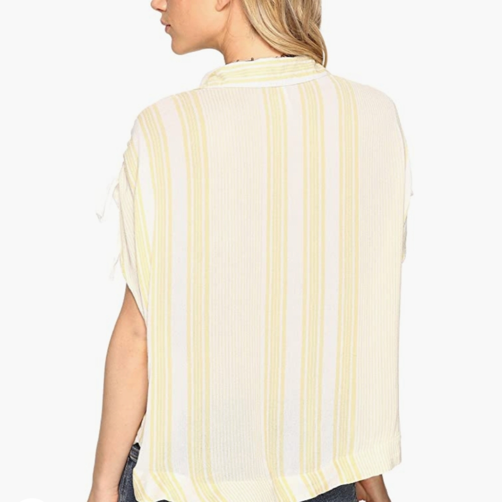 FREE PEOPLE Baby Blues Cinch Sleeve Button Down Sz S - Picture 2 of 12